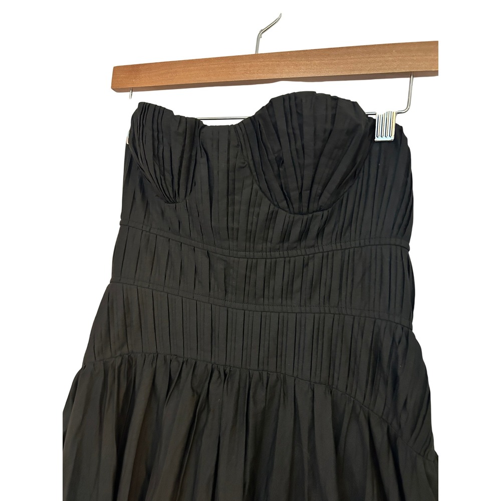 Moon River Black Strapless Pleated Bodice Cotton Maxi Dress Size Small - Picture 2 of 9